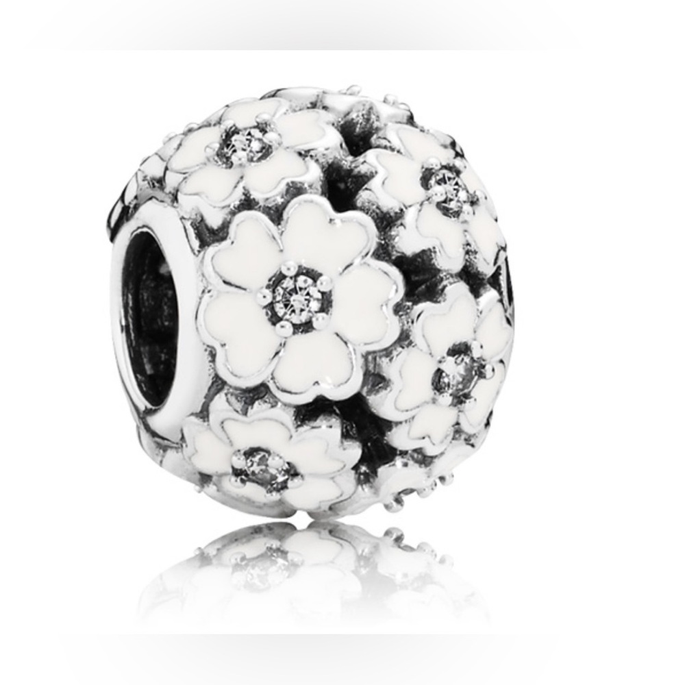 Authentic Pandora Retired ‘Primrose Meadow’ Enamel Clear CZ S925 Sterling Charm